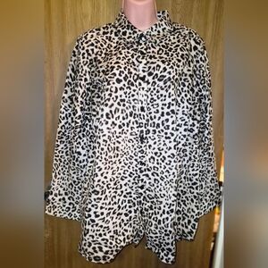 Roamans  Animal Print Button Down Blouse Womens 18W Leopard Cheetah